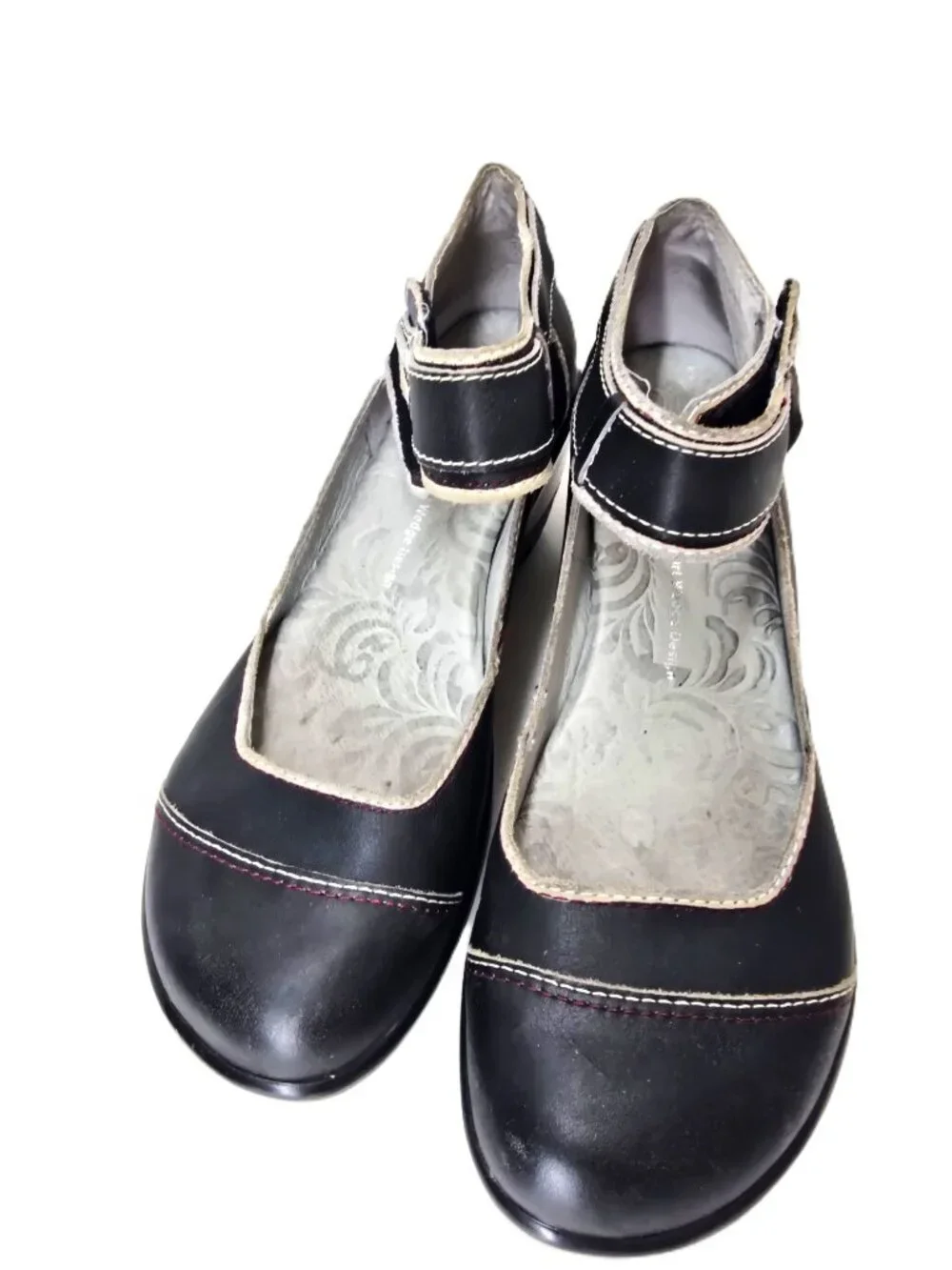 Jambu Black Leather Mary Jane GIrly Ankle Strap Comfy Wedge Shoes Women Size 8